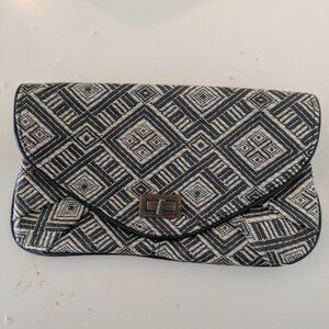 Cream and Black Geometric Tribal Clutch